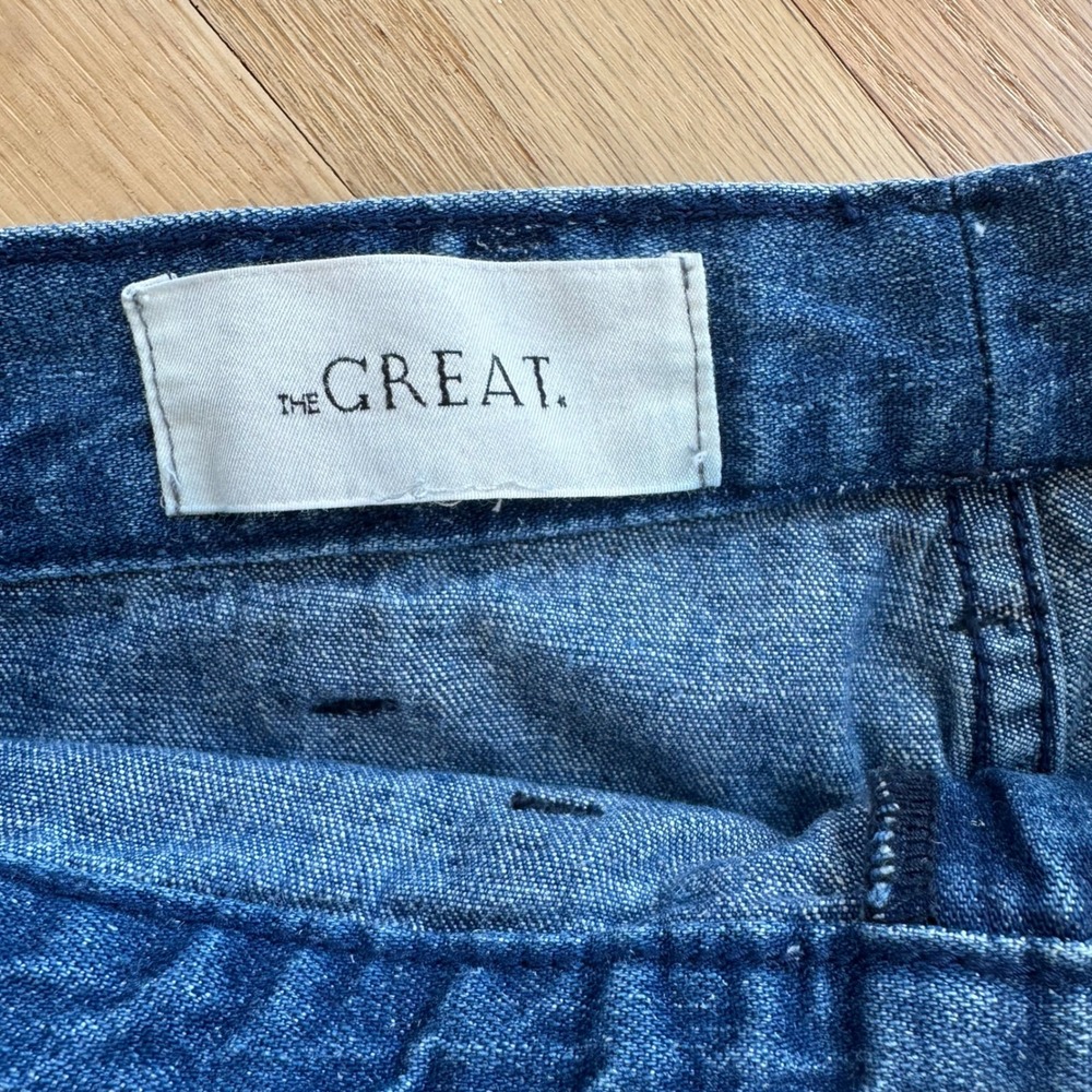 The Great. The Dock Jean Wide Leg High Rise Cotton Hemp Blue Denim Jeans 24 - Picture 2 of 13